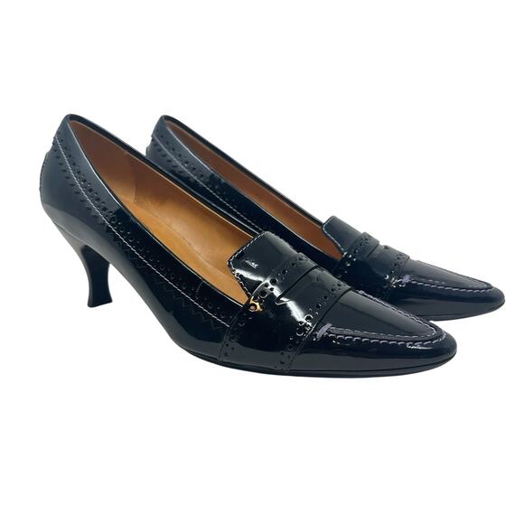 Tod's Pointed Toe Penny Loafer Pumps Heels Patent Leather Black Size US 9.5 - Picture 1 of 15